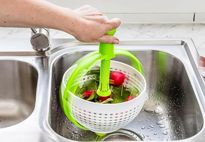 360° Rotating Salad Spinner with Handle | Multi-Function Vegetable Fruit Dryer Basket with Drain Holes