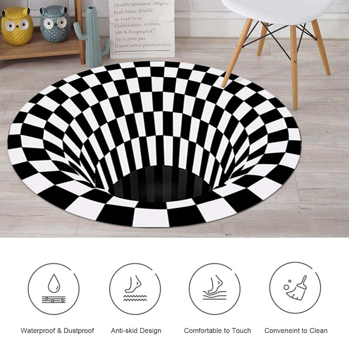 3D Space Round Carpet, Floor Mat Non-Woven Doormat (1 Pc / 78 Cm)