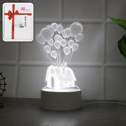 3D Illusion LED Night Lamp with House and Balloons Design