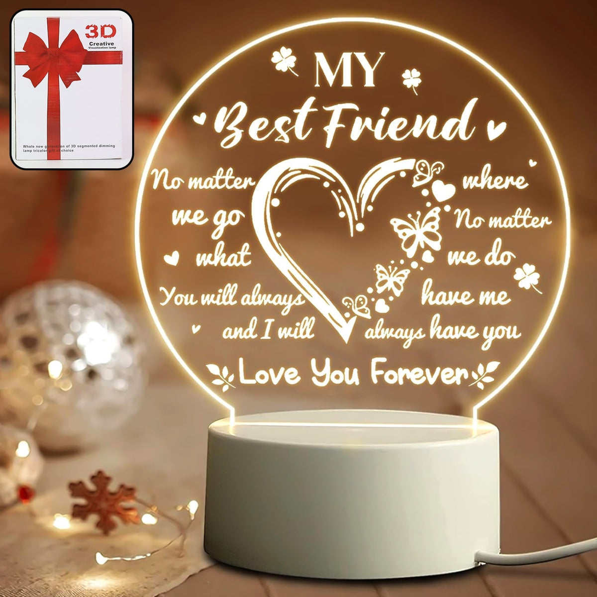 3D Illusion LED Night Lamp with Heart and Best Friend Design