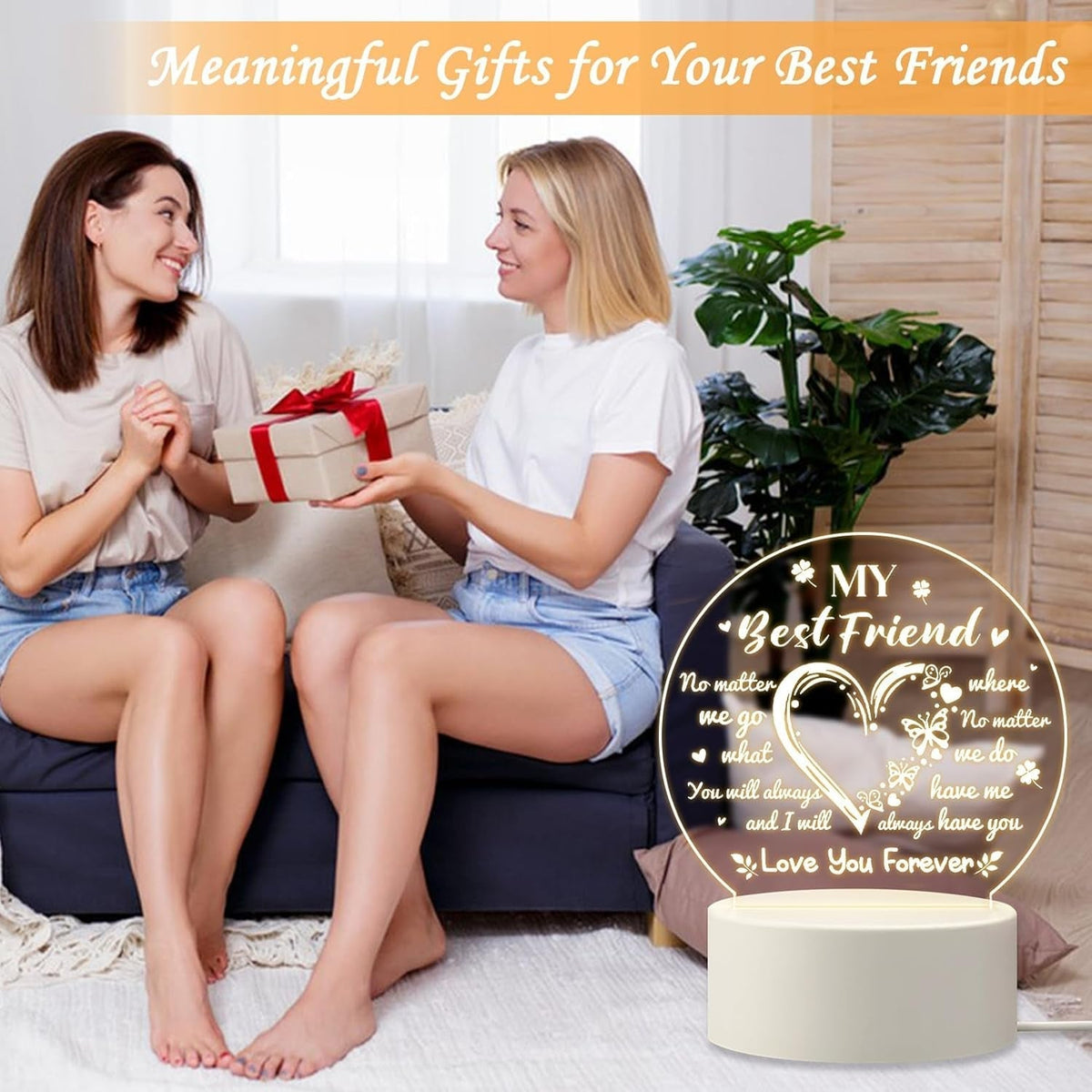 3D Illusion LED Night Lamp with Heart and Best Friend Design