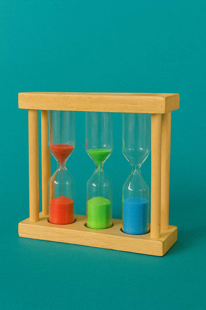 3-in-1 Colorful Sand Timer Set (1 Min, 3 Min, 5 Min) with Wooden Frame